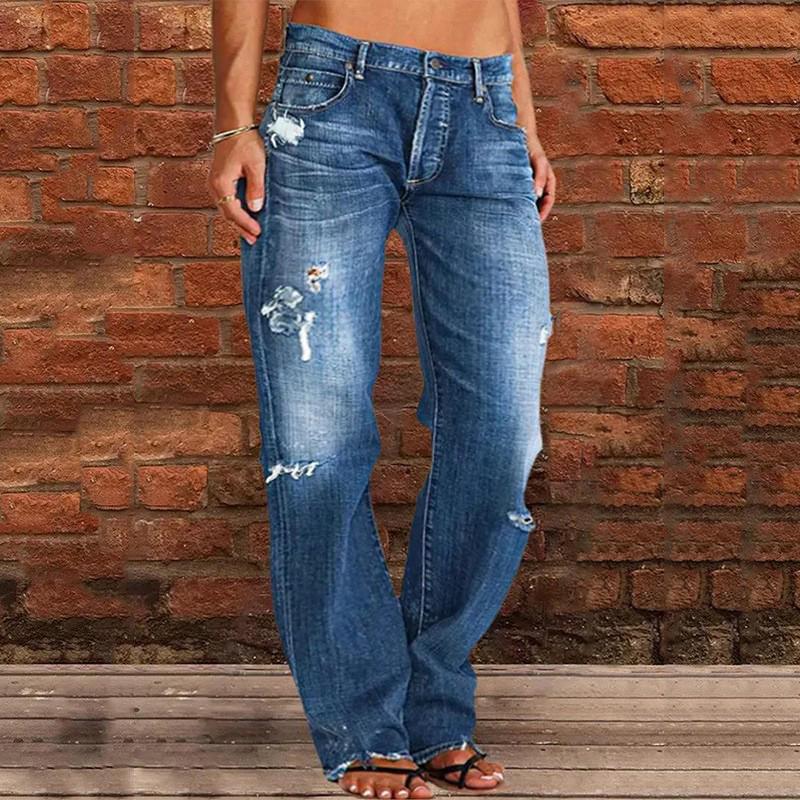 Spring and Autumn Fashion Women's Wear Hole Denim Fashion High Waist Casual Pants