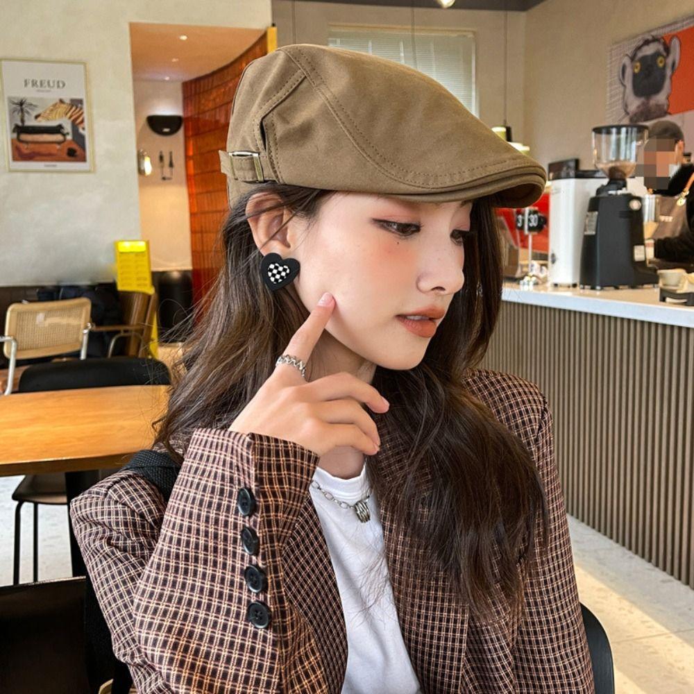 Korean Style Berets Hat Solid Color Peaked Cap Sweet Octagonal Hat Ladies