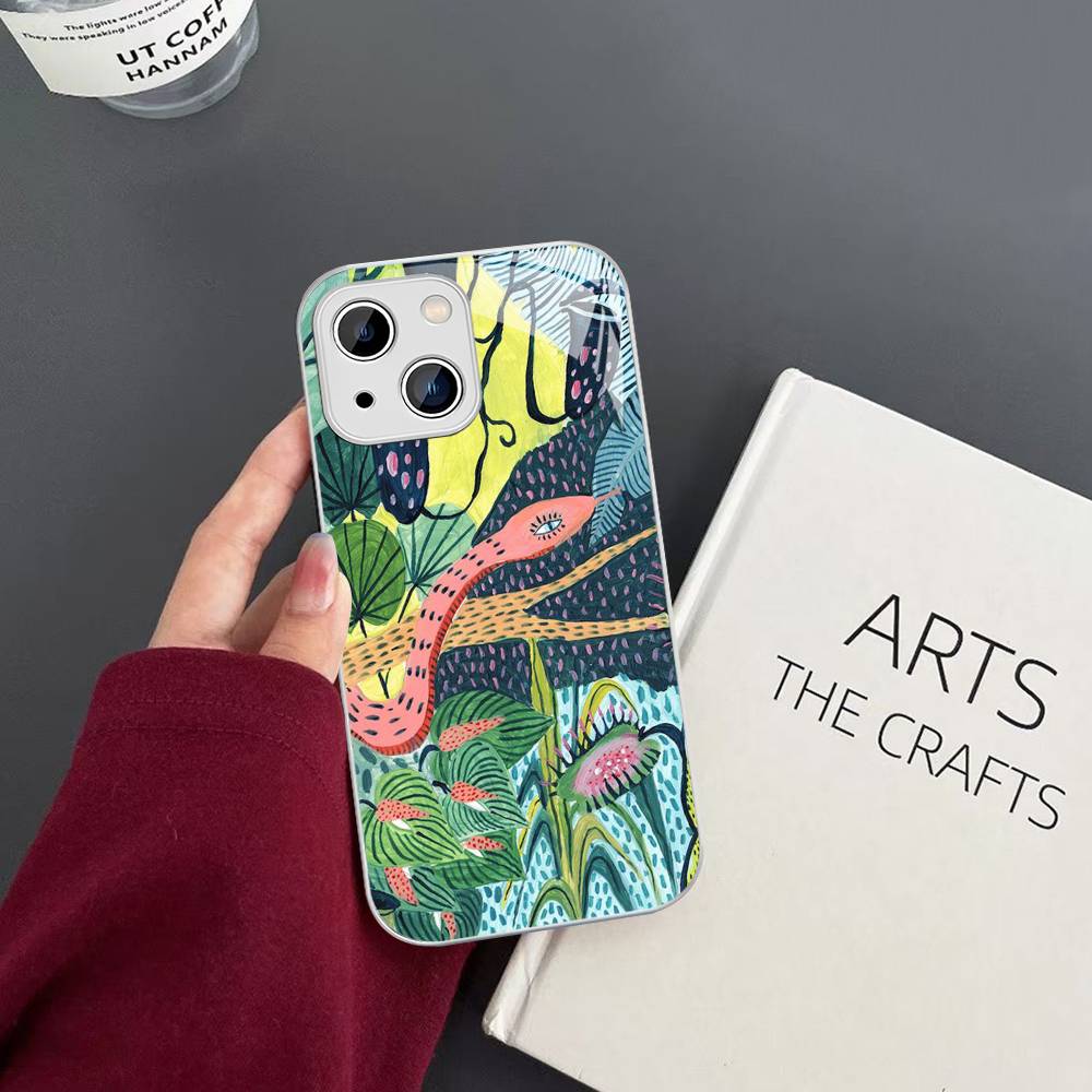 

Jungle Art Illustration Snake Cats Sloth Tempered Glass For Iphone 14 13 12 11 Pro Mini XS MAX 14Plus X XS XR Fundas iphone XS