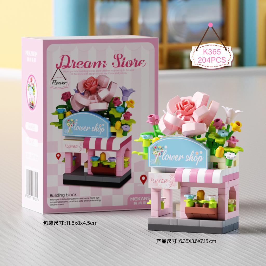 Mini Restaurant Dessert Coffee Flowers Store Street View Building Blocks Models Micro Blocks Kids Toys Gifts Items