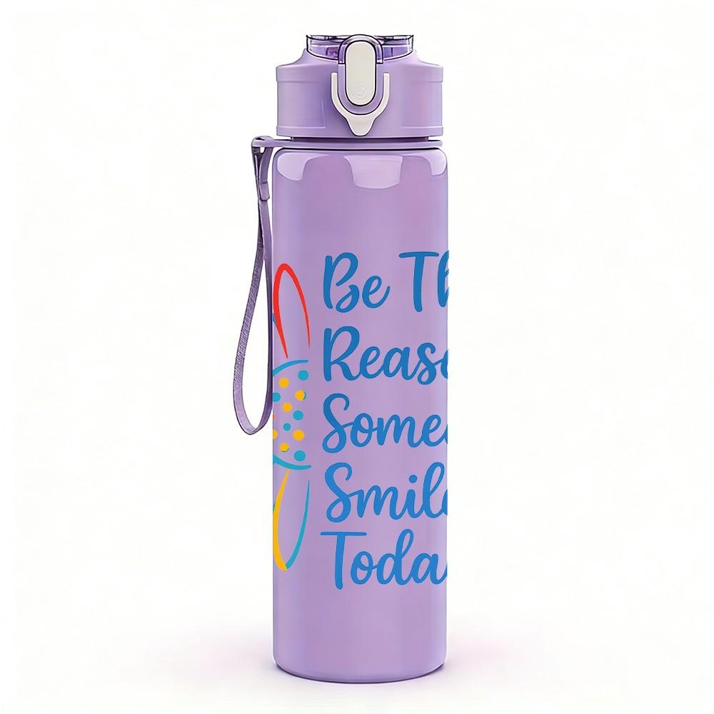 1PC Be The Reason Someone Smiles Today 750ml Color Plastic Sports Water Bottle Leakproof Flip Straw Lid Suitable for Sports Office Home Use
