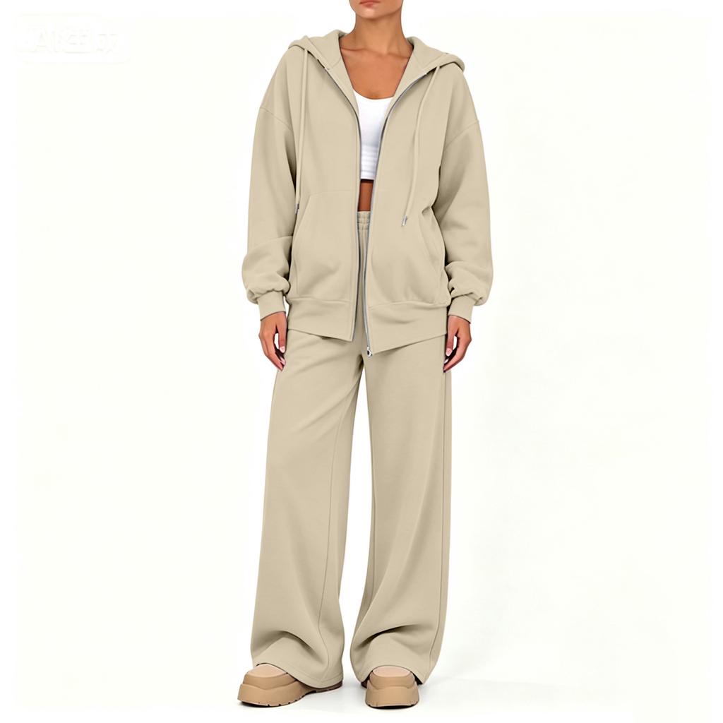 Conjunto de Cardigã Casual com Zíper e Calças para Mulheres, Roupa Confortável para Outono Inverno