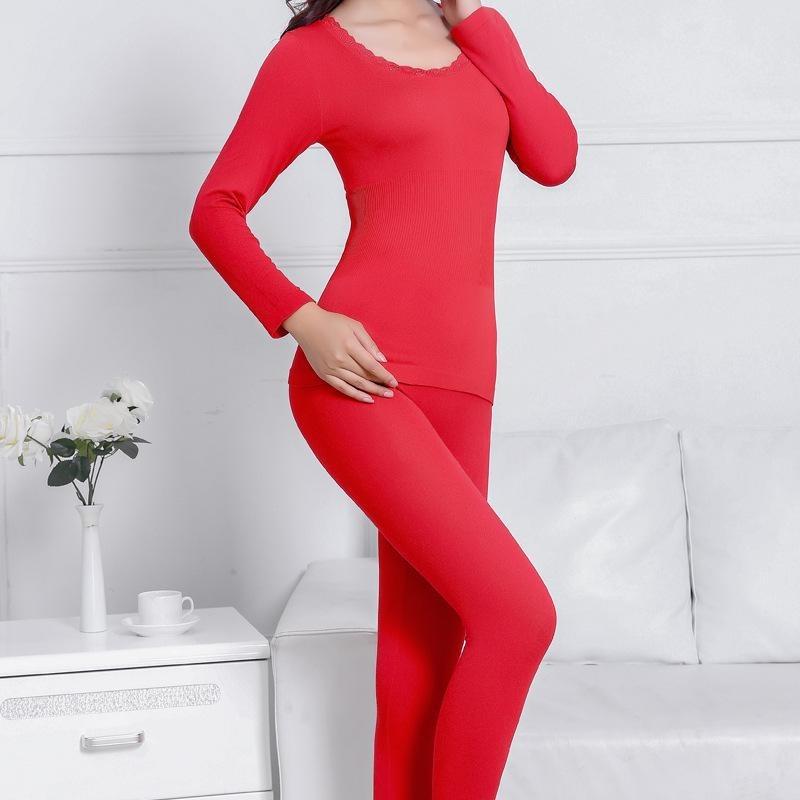 Modal Women Pyjamas Set Tops+Pants Sexy Slim Winter Warm Underwear Ladies Underwear
