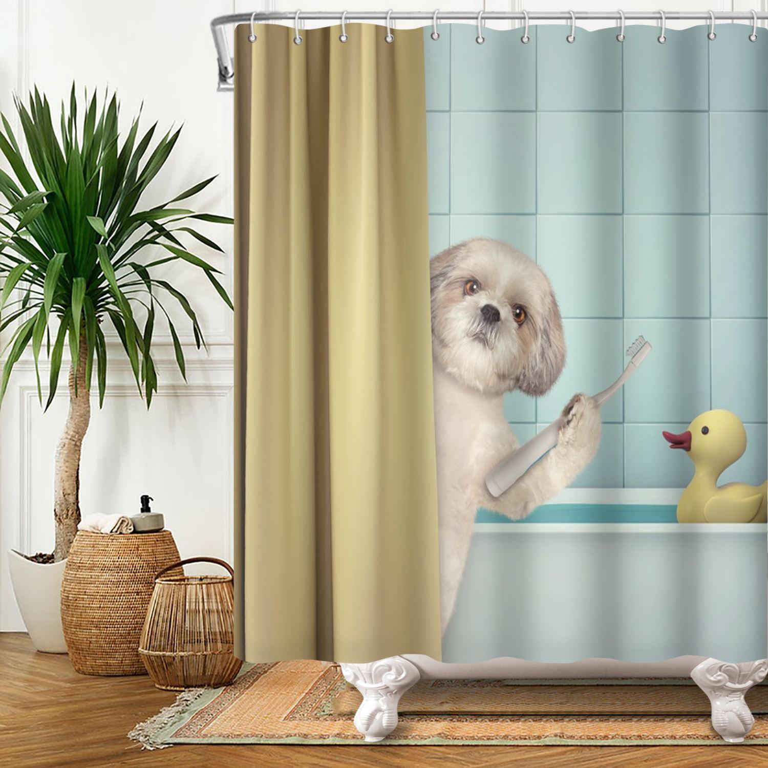 

Забавная шторка для душа с котами, мультяшные милые коты, собака, детская шторка для душа для ванной, водонепроницаемый полиэстер, домашний декор, шторки для душа W120xH180cm