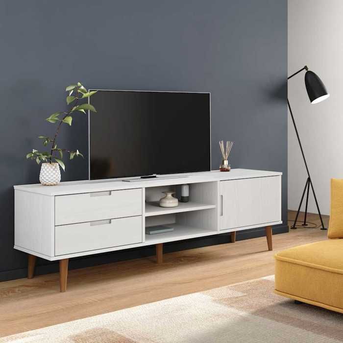 VidaXL TV Cabinet MOLDE White 158x40x49 Cm Solid Pine Wood
