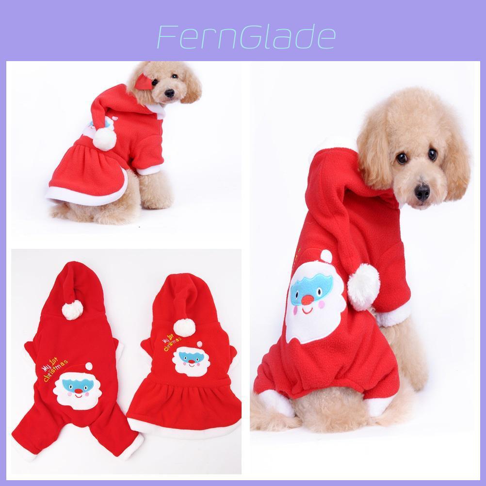 Luxurious Christmas Pet Dog Dress Warm Dog Hoodie Sweaters Coat With Red Skirt And Hat