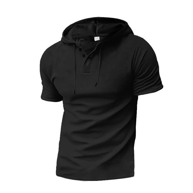 

2026 Men s Summer Short-Sleeve Henley Hoodie - European & American Style Triple XL чорний