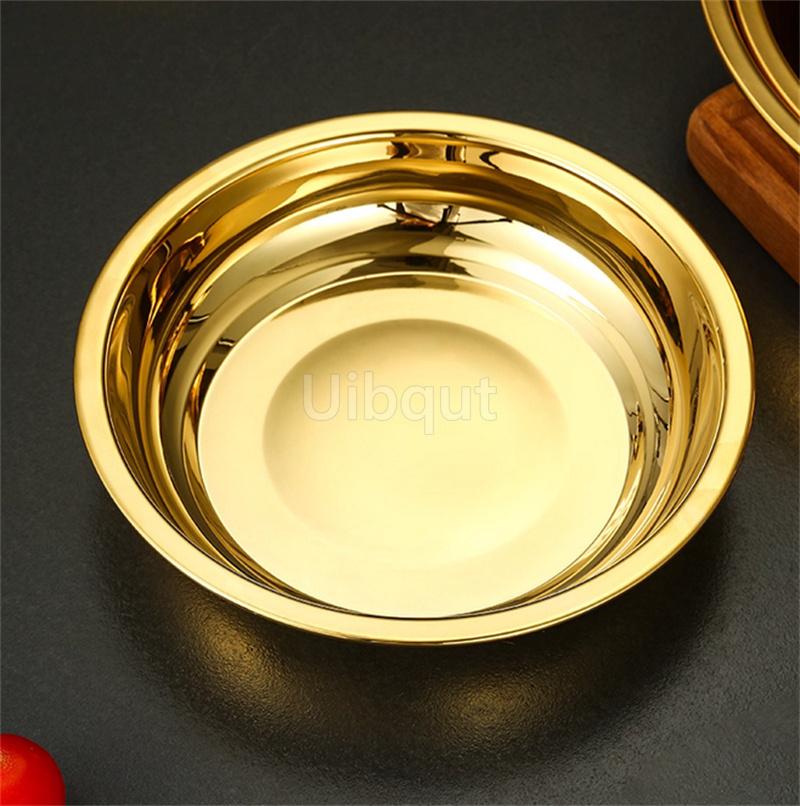 Thickened Stainless Steel Plates for Food Basin Tray Golden Round Kitchen Vegetable Dinner Sushi Plate Dishes and Plates Sets