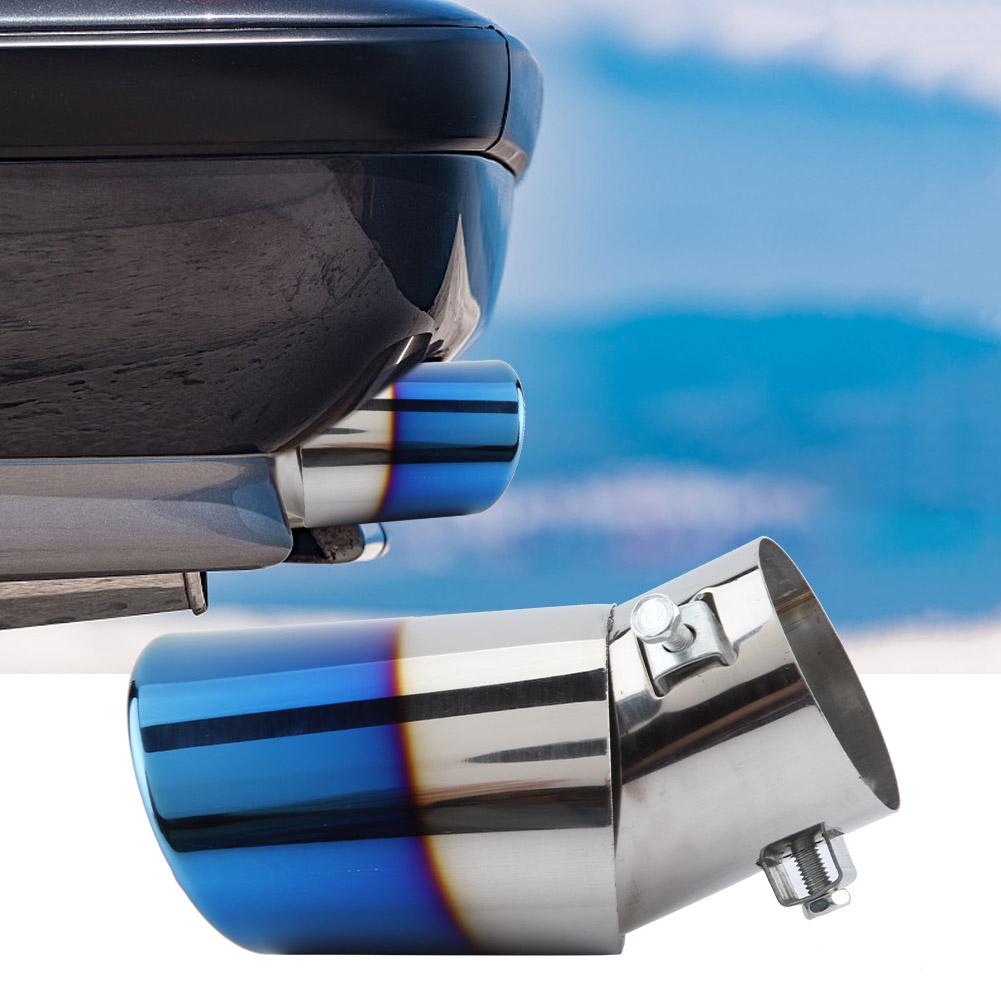 Chrome Blue Stainless Steel Universal Car Curved Exhaust Pipe Rear Muffler Tip Tail Throat