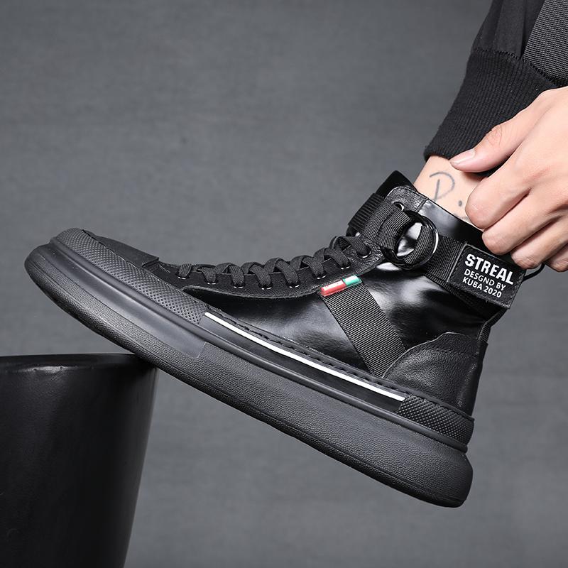 Down Cloth Men 'S Shoes Mid -Top Martin Boots Men 'S British Style Black Thick -Soled Winter With Velvet High -Top Shoes Trend