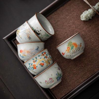 Ru Klin Porcelánový šálek na čaj Čínský Kung Fu Mistrovské šálky Gongfu Keramické Retro misky na čaj Sada nádobí pro čajový obřad Domácí nápojové nádobí