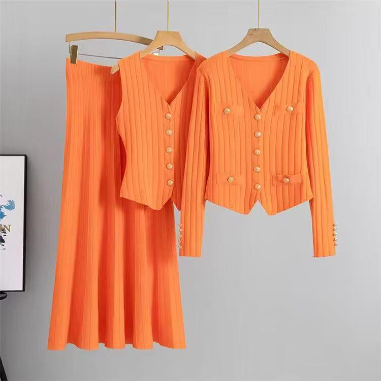 Conjunto de Falda Midi de Punto Ajustado Estilo Coreano - Colección Otoño/Verano 2025 para Mujer