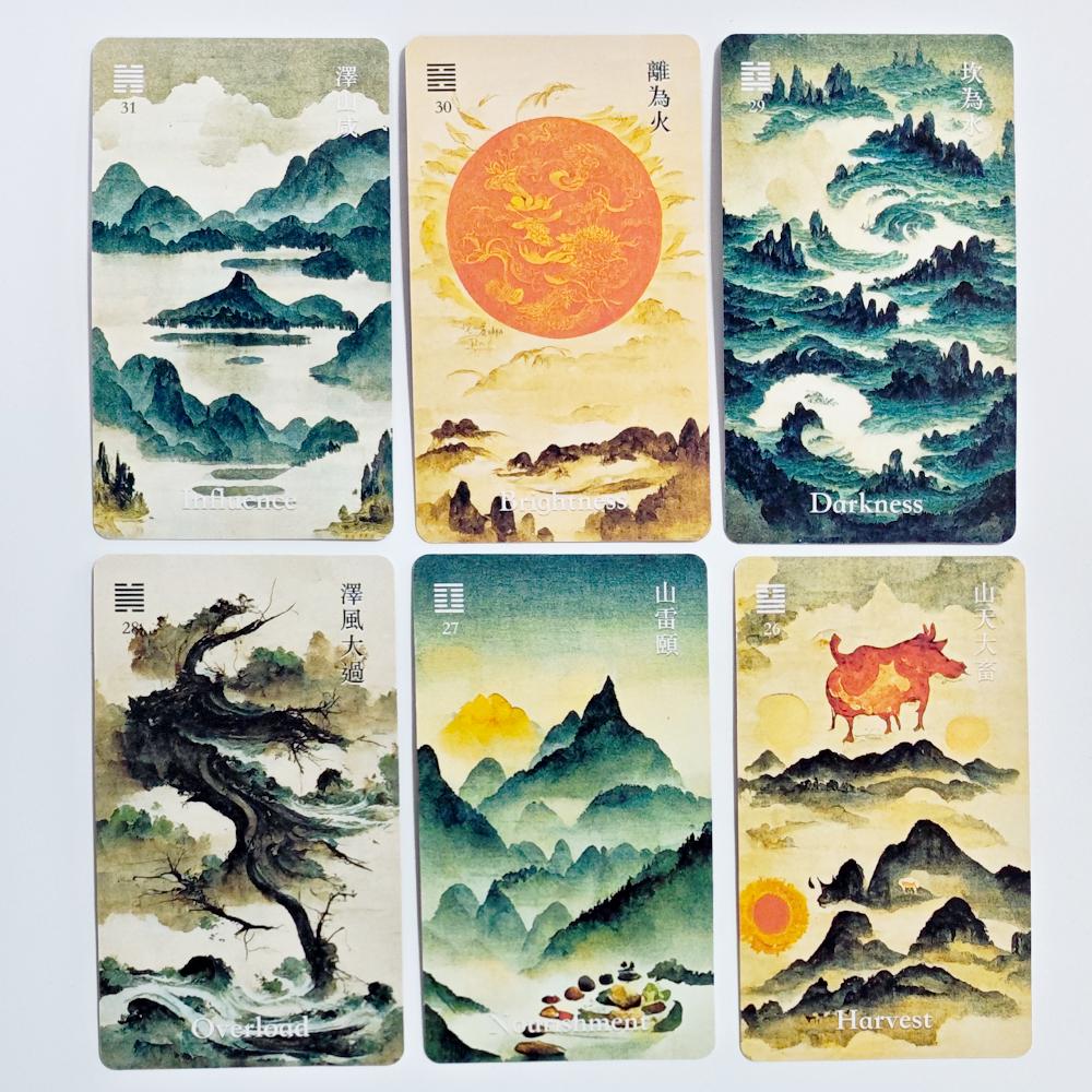 I-Ching Oracle Deck 64 Cards Traditional Ink Art Style 10.3*6cm Chinese Divination Tool for Spiritual Guidance and Meditation
