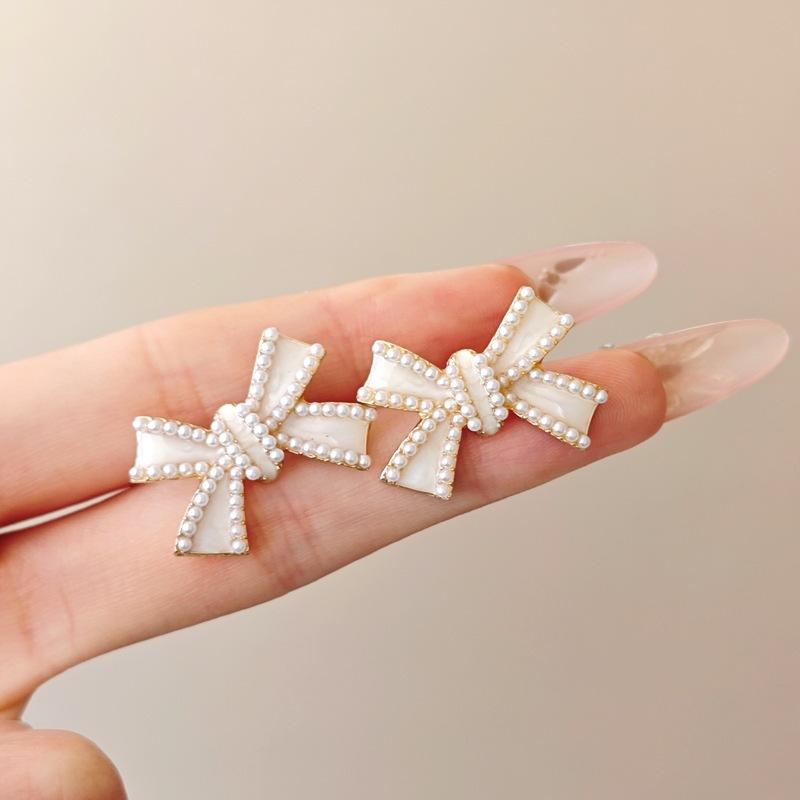 IF ME 3pcs Fashion Minimalist Cute Bowknot Jewelry Set for Women Retro Imitation Beads Necklace Earring Set Party Banquet Accessories