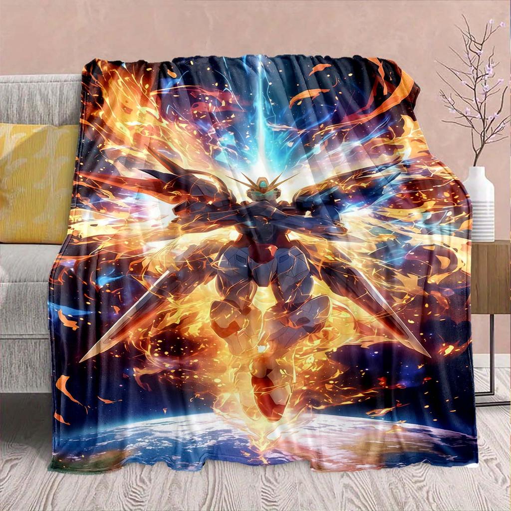 Gundam Anime Flannel Blanket - Soft Warm Perfect for Sofa, Bedding Camping Travel Office Home Decor -QJY