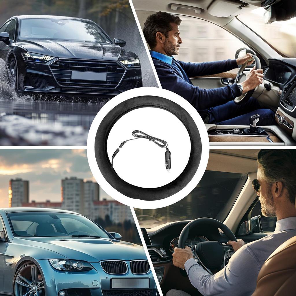 Ohřívač volantu 12V Vyhřívaný Měkký Teplý Prodyšný Autodoplňky Potah volantu Pro nákladní vozy Pick-upy Obytné vozy Kempování Denní použití