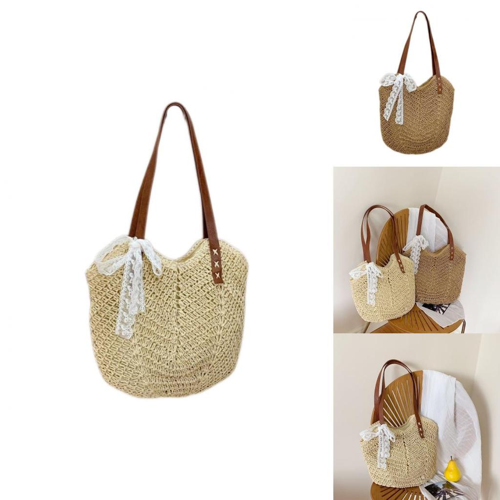 Simple Solid Color Large Capacity Women Casual Woven Tote Bag For Daily Use