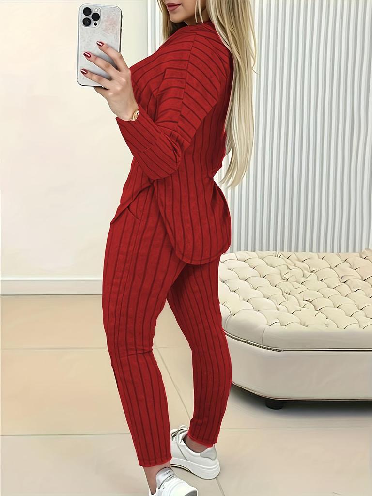 Damen Rippstrick Hoodie und Lange Hose Set Herbst/Winter 2025