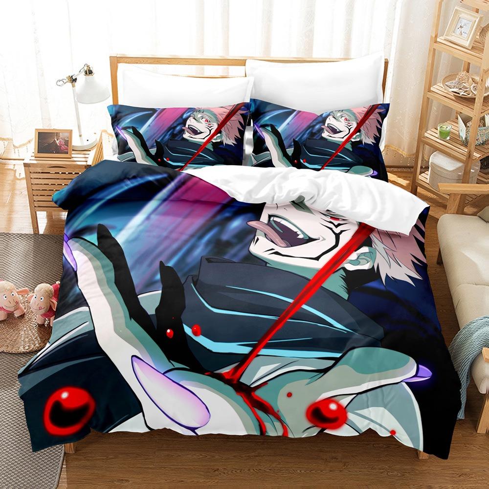Copripiumino Federa Anime Jujutsu Biancheria da Letto Decorazione Camera da Letto Regalo Bambini Adulto Singolo Matrimoniale Grande Dimensioni Copripiumino con Zip