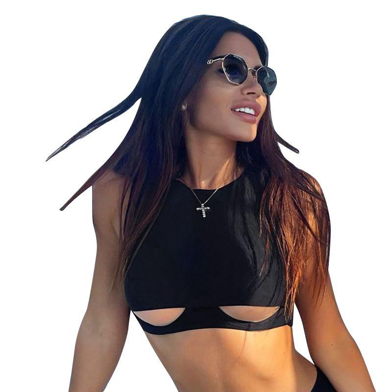European and American Summer New Solid Round Neck Hollow Out Sexy Vest Top Hollow Out Sexy Vest Top