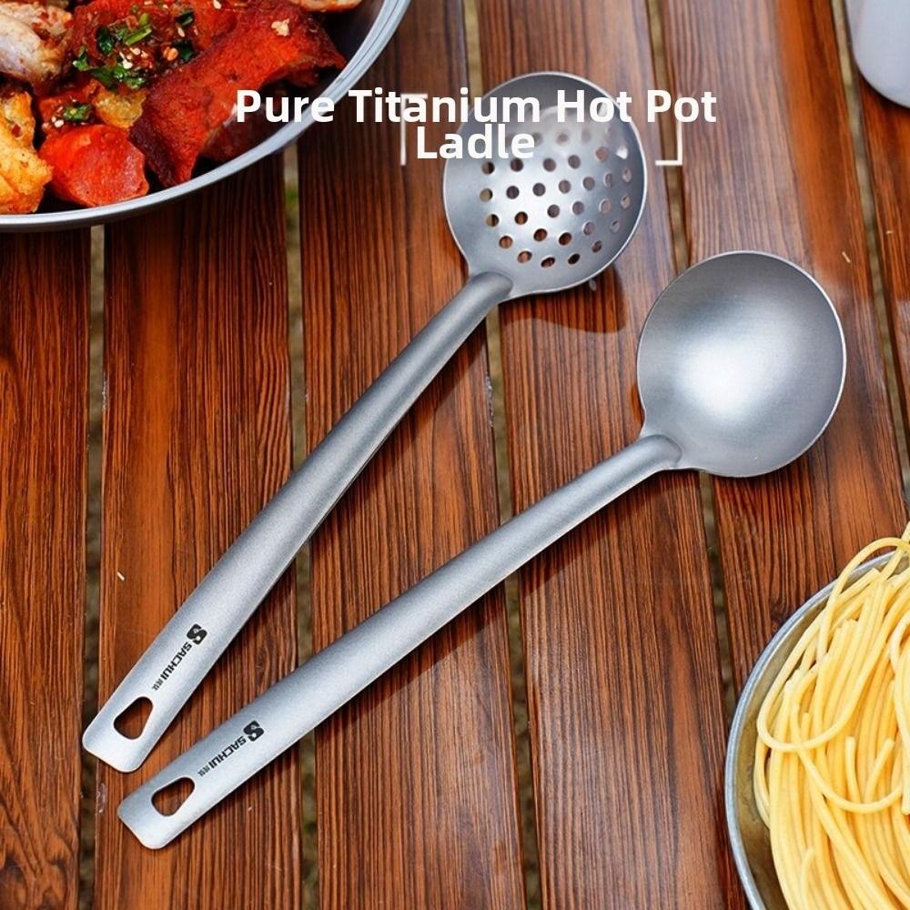 Long Handle Outdoor Soup Ladle Skimmer Kits Titanium Lightweight Food Strainer Anti Slip Heat-resistant