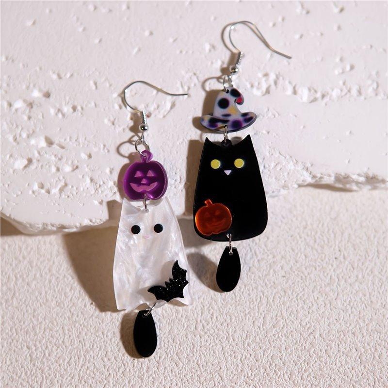 Creative Halloween Ghost Pumpkin Dangle Earrings for Women Lightweight Cartoon Bat Cat Flower Earrings Festival Jewelry Gifts
