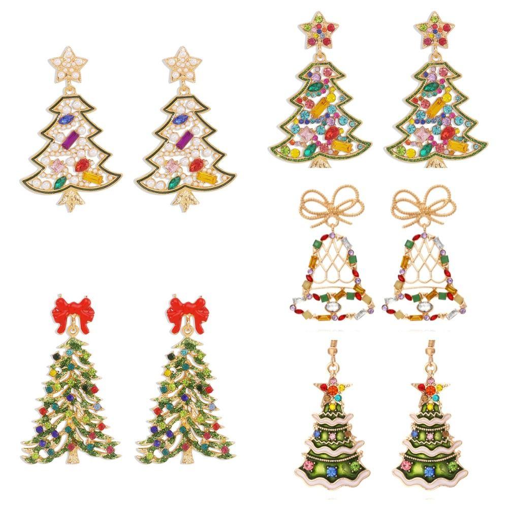 Crystal Xmas Dangle Earrings Star Christmas Bell Pendant Trendy Merry Christmas Earrings  Winter