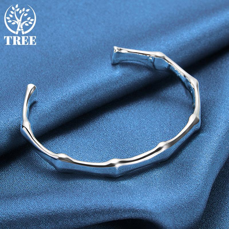 925 Sterling sølv bambus felles åpning mansjett armbånd armbånd smykker