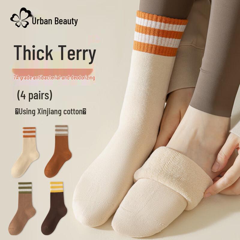 Women s Autumn/Winter Thick Fleece-Lined Mid-Calf Socks (4 Pairs) One Size