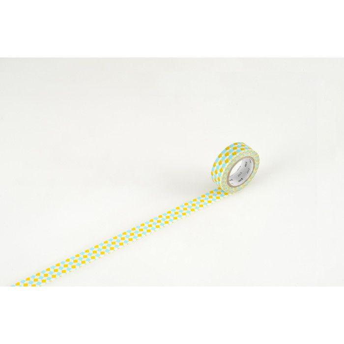 Masking tape petits carrés jaune et bleu - 1,5 cm x 7 m