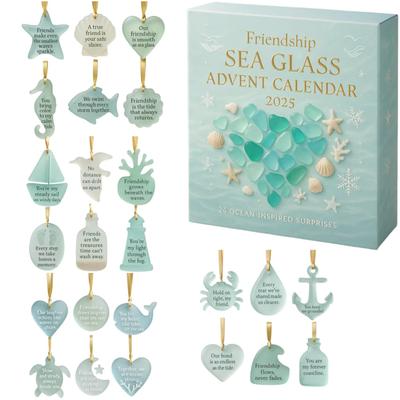 Christmas Advent Calendar 2025 Friendship Sea Glass Pendant 24 Days Christmas Countdown Calendar Decor Xmas Gift Advent Calendar