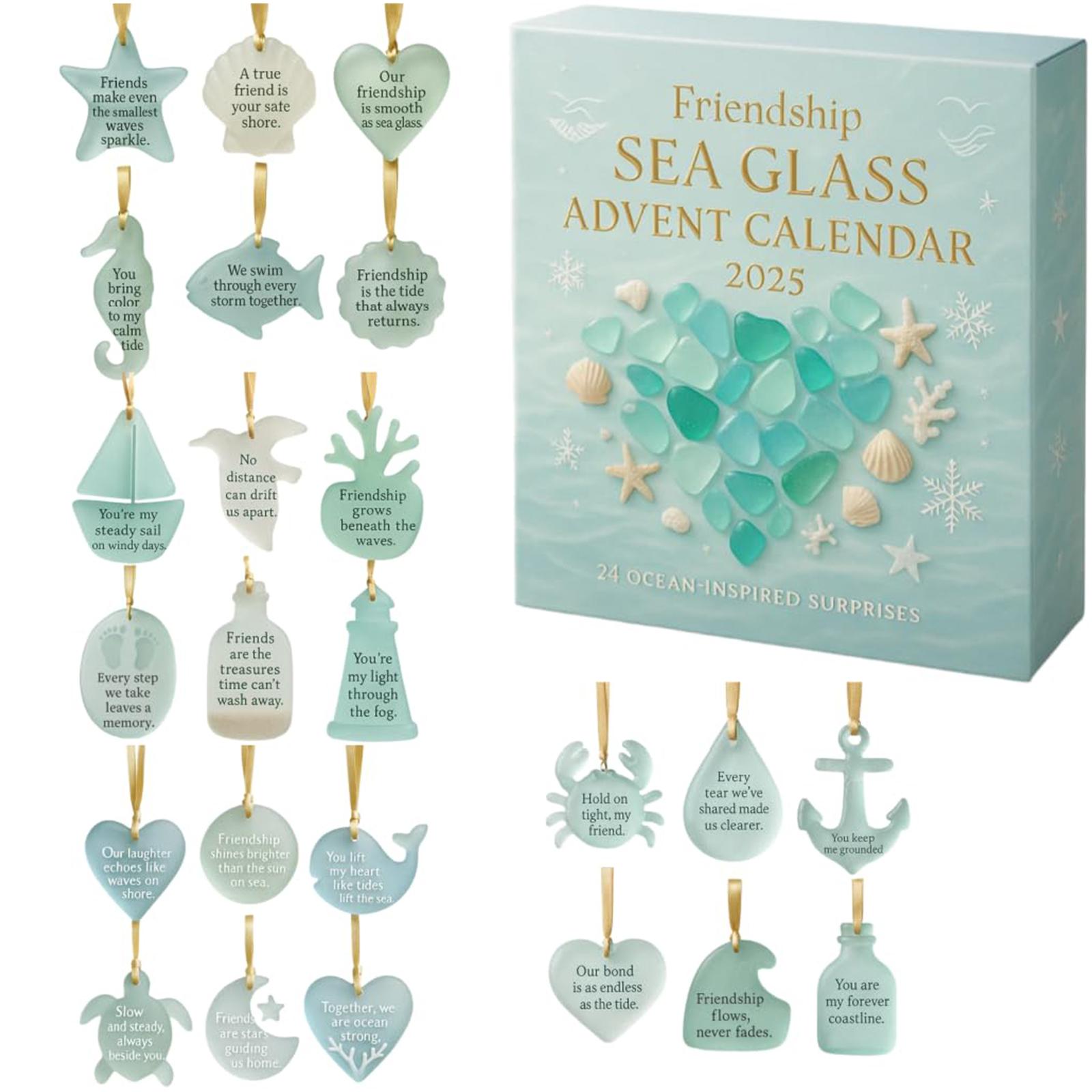 Exquisite Friendship Sea Glass Advent Calendar 2025 Ocean-Themed Countdown Calendar for Home Holiday Gifts 10.24x7.09x1.18inch