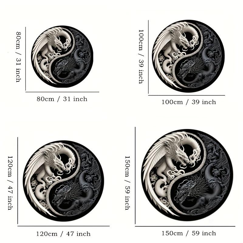 1Pcs Gothic Dragon Pattern Round Area Rug Indoor Non-Slip Washable Carpet, Non-Shedding Mat For Bedroom Living Room Office Machine Washable