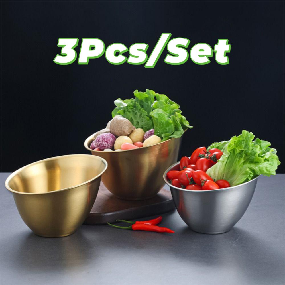 3Pcs Oblique Lettuce Bowl Stainless Steel Meal Prep Bowl Multifunctional Soup Serving Basin  Hotpot