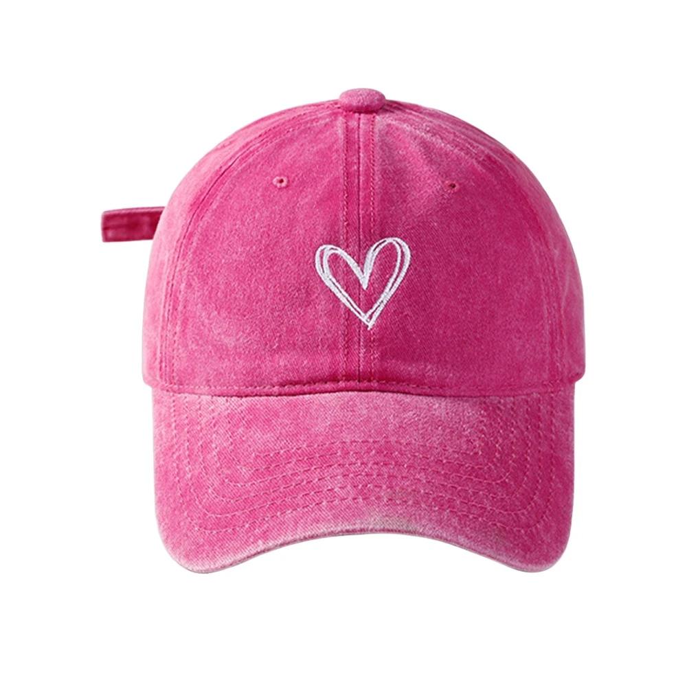 

Peach Heart Embroidery Baseball Cap Washed Old Spring Summer Hat Women Men Couple Soft Top Adjustable розы красного