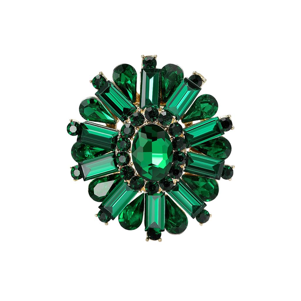 Crystal Flower Brooch High-End Women'S Retro Elegant Oval Brooch Pin Suit Coat Accessories