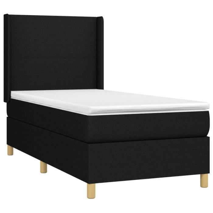 3131795 vidaXL Lit à sommier tapissier avec matelas Noir 90x190 cm Tissu