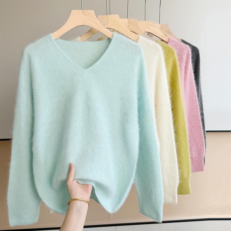Women Sweater 100% Wool TIDENOVEL V-neck Knit Pullover Thick Winter Jumpers Female Knit Tops Long Wool