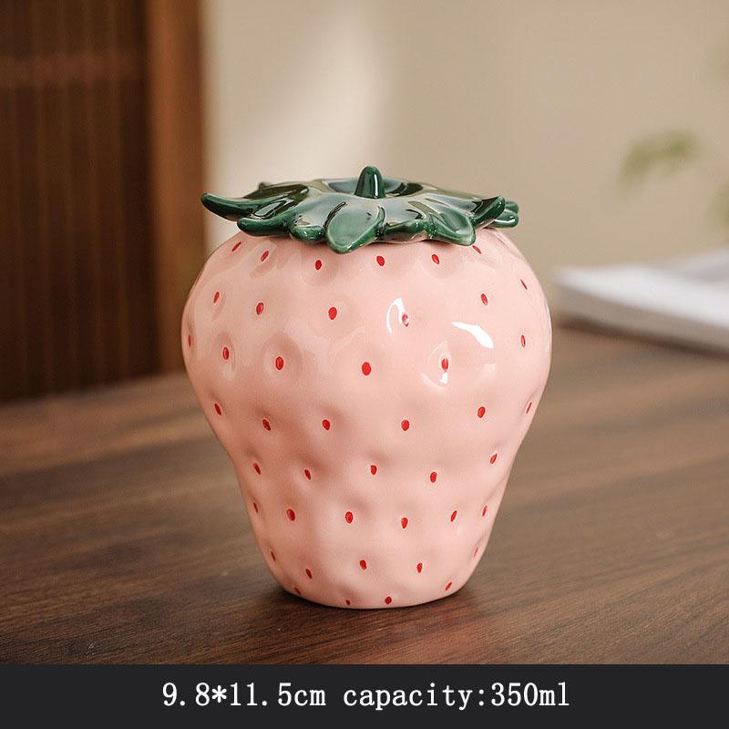 Cute Strawberry Ceramic Storage Jar Set - Multi-Size Pink & Red Canisters for Kitchen Storage, Tea, Snacks, Home Decor Gift