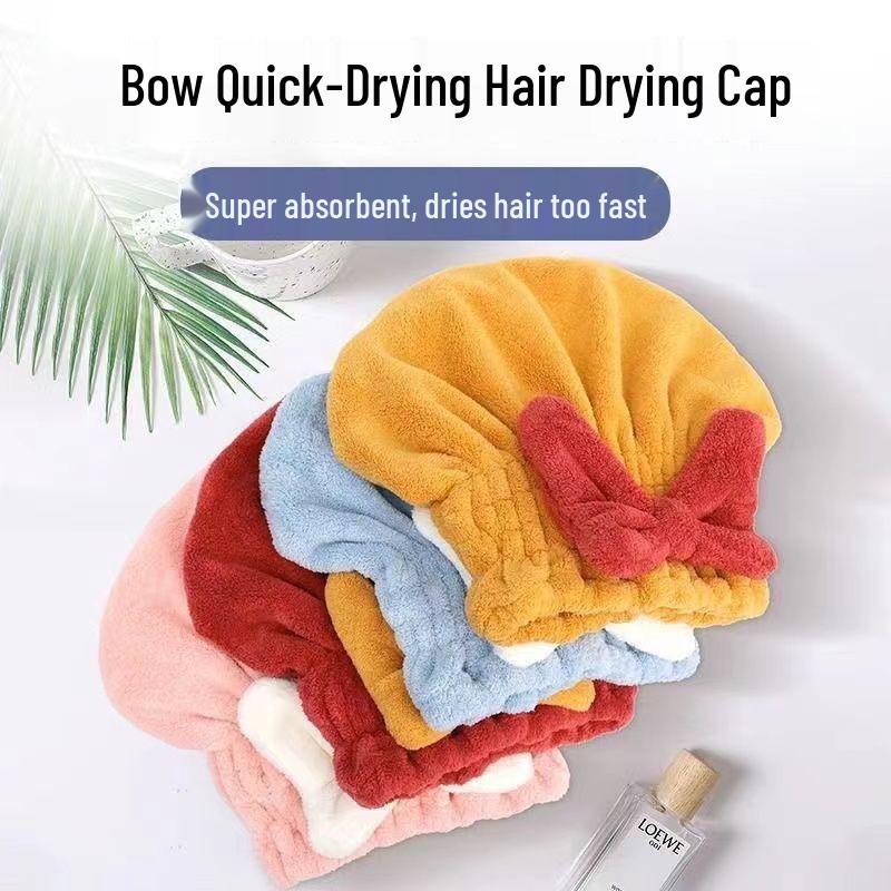 Bowknot Quick-Dry Super Absorbent Hair Cap for Women - Thick, No-Shed Adult Shower Towel