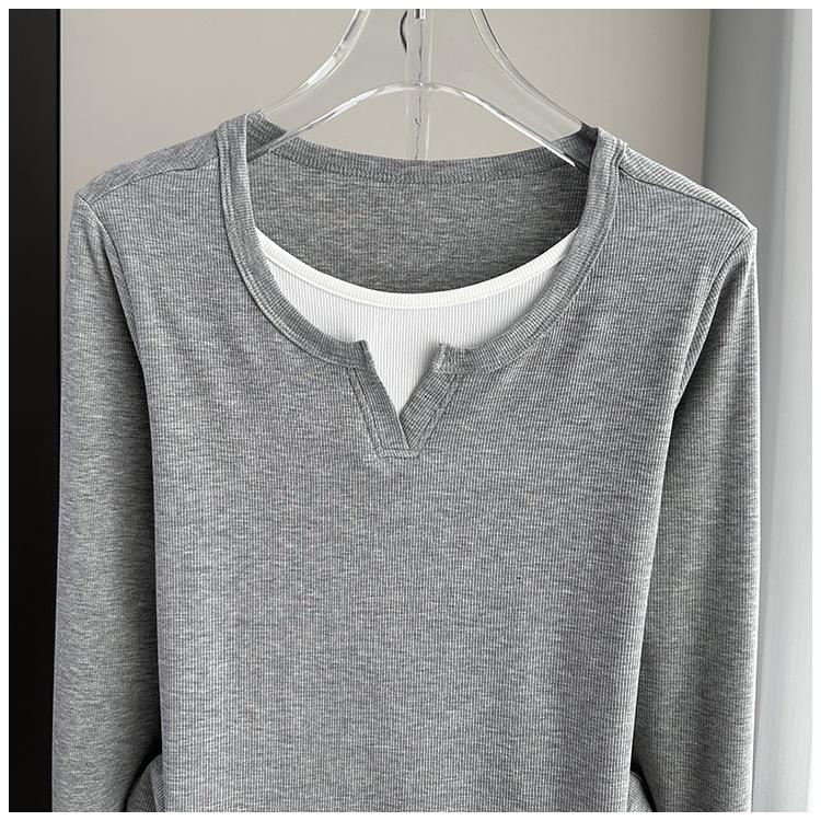 Look Due Pezzi da Donna Taglie Forti Maglietta a Maniche Lunghe - Stile Europeo Modellante, Perfetta per Primavera/Autunno