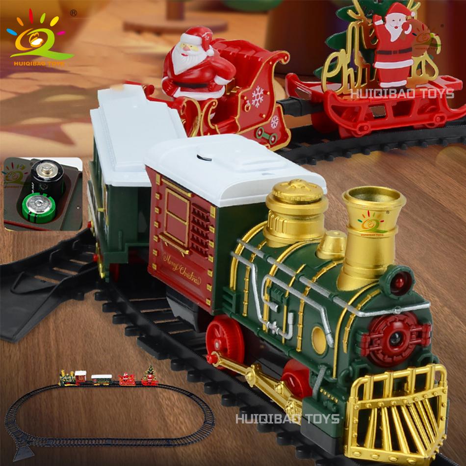 Non-Toxic Christmas Tree Electric Train Tracks Set Santa Claus Cargo Cars With Xmas Sounds Lights Toys For Adult New Year Gift