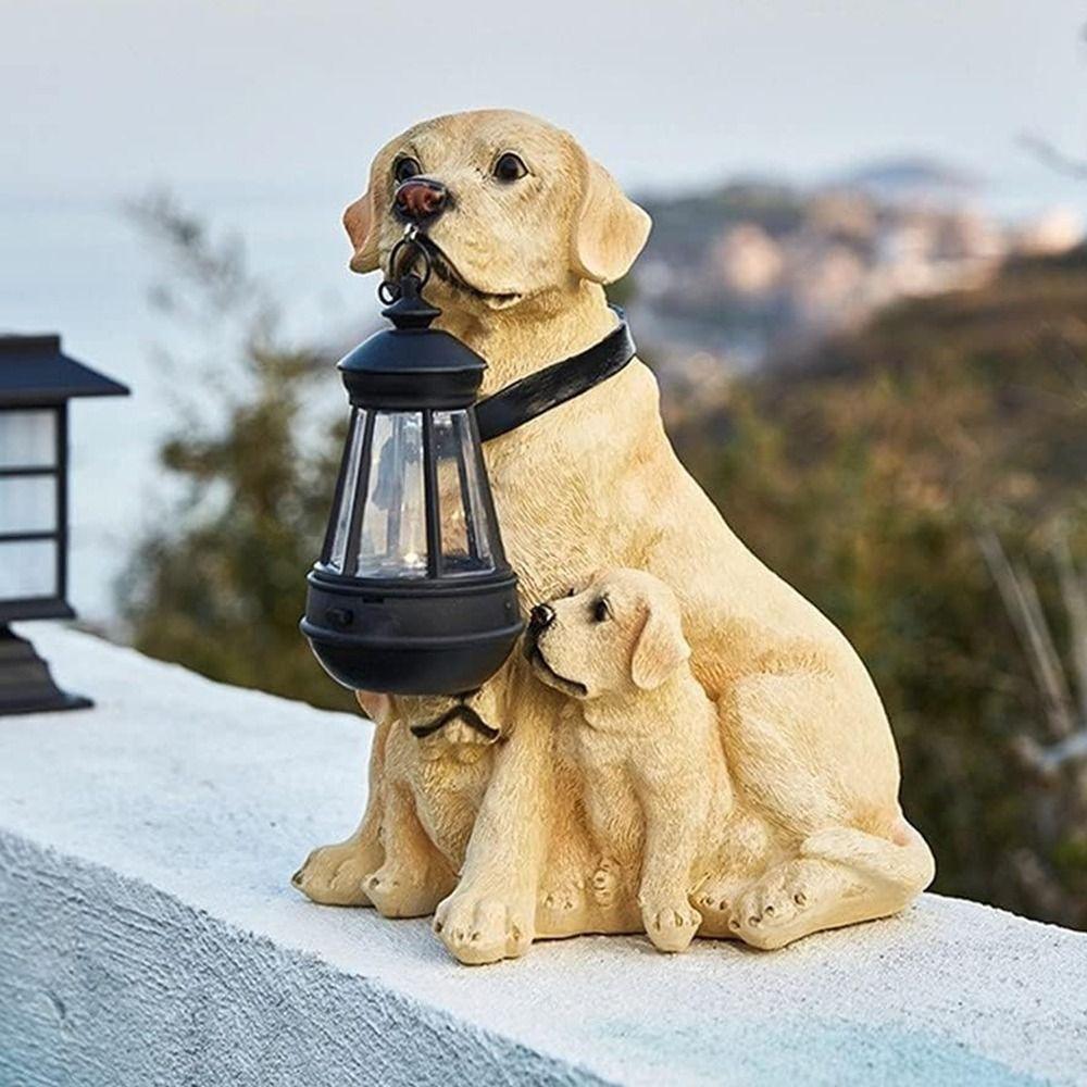 

Rustic Design Solar Dog LED Light Waterproof Puppy Resin Light Resin Dog Sculpture Balcony Decor Style 1