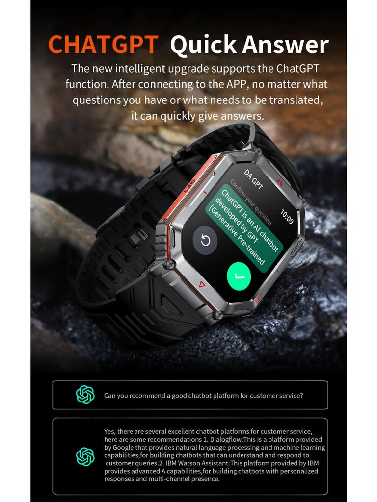 Military Smart Watch for Men with GPS Compass GPT Voice Assistant Smartwatch with LED Flashlight Bluetooth Call Fitness Tracker for Android & iOS