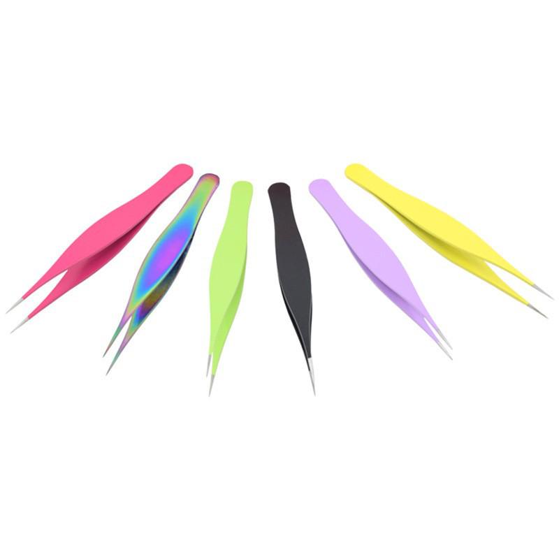Multicolored Stainless Steel Pointed Eyebrow Tweezers - Beauty Tools for Precision Makeup and Trimming