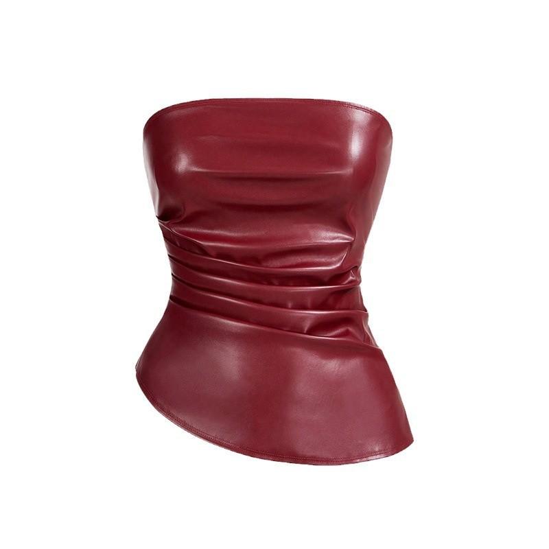 Womens Sexy Sleeveless Fitted PU Leather Corset Top Streetwear Party Clubwear
