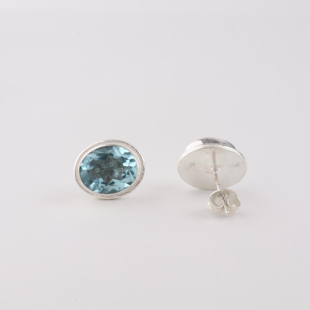 Sky Blue Topaz Gemstone 925 Sterling Silver Jewelry Handmade Stud Earrings 0.5" EE-178-15