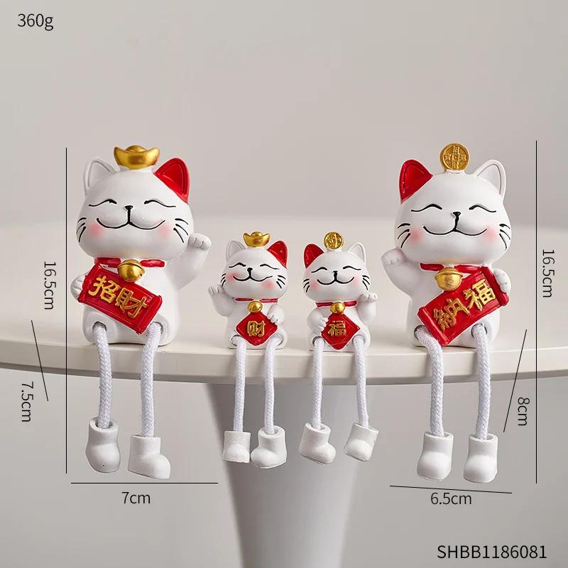 Aesthetic Home Decoration Accessories Hanging Feet Lucky Cat Figurines Living Room Porch TV Cabinet Decor Lovely Cat Decoration