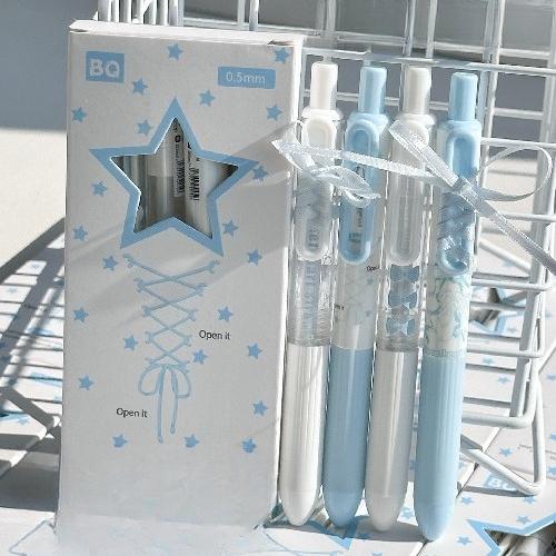 4Pcs Lace Ribbon Gel Pens 0.5mm Ins Kawaii Cute Girl Gel Ink Pen Quick Dry Exam Rollerball Neutral Pen
