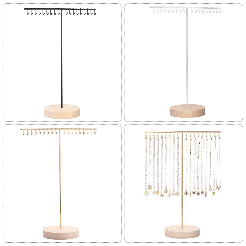 Elegant Iron Necklace Display Holder Effective Iron Necklace Holder with Wood Base Sturdy Jewelry Display Stand Rack